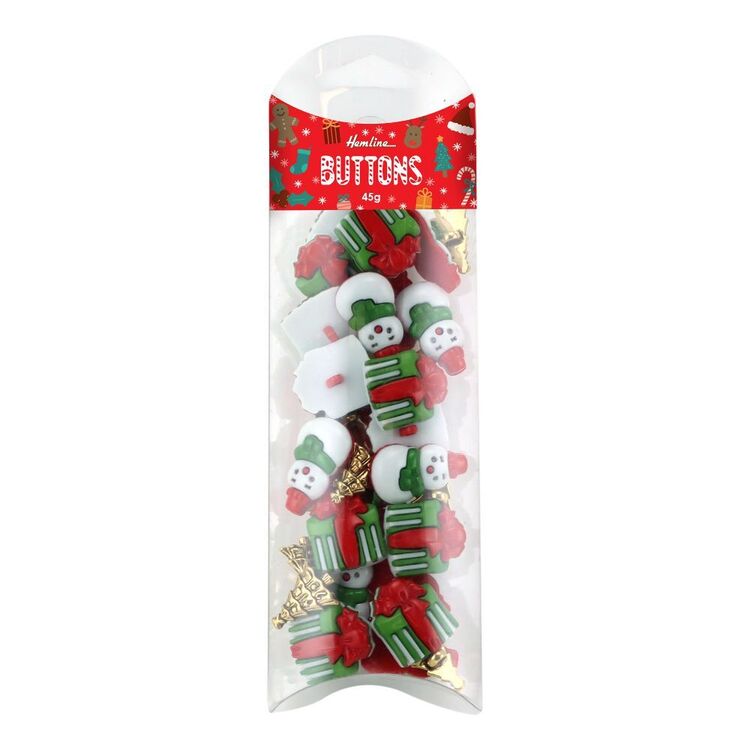 Hemline Assorted Christmas Buttons Christmas Tree, Snowman & Presents 45g