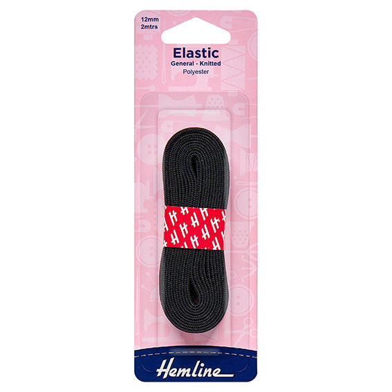 Hemline - Elastic - General Purpose Knitted 12MM x 2PCs (Black)