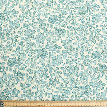 Hoffman California Fabrics Bali Paradise Turquoise Floral on Cream Cotton Prints