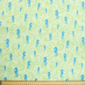 Hoffman California Fabrics Beach Babes Hippocampus on Green Cotton Prints