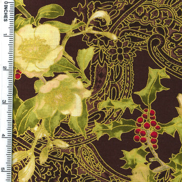 Hoffman California Fabrics Madeline Floral on Brown Cotton Prints