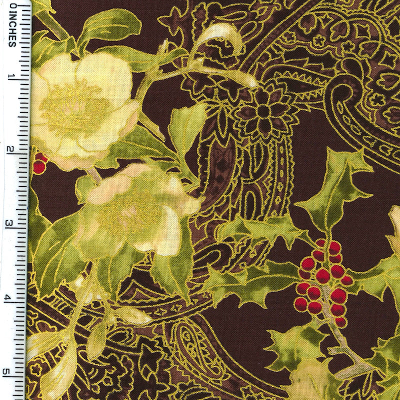 Hoffman California Fabrics Madeline Floral on Brown Cotton Prints