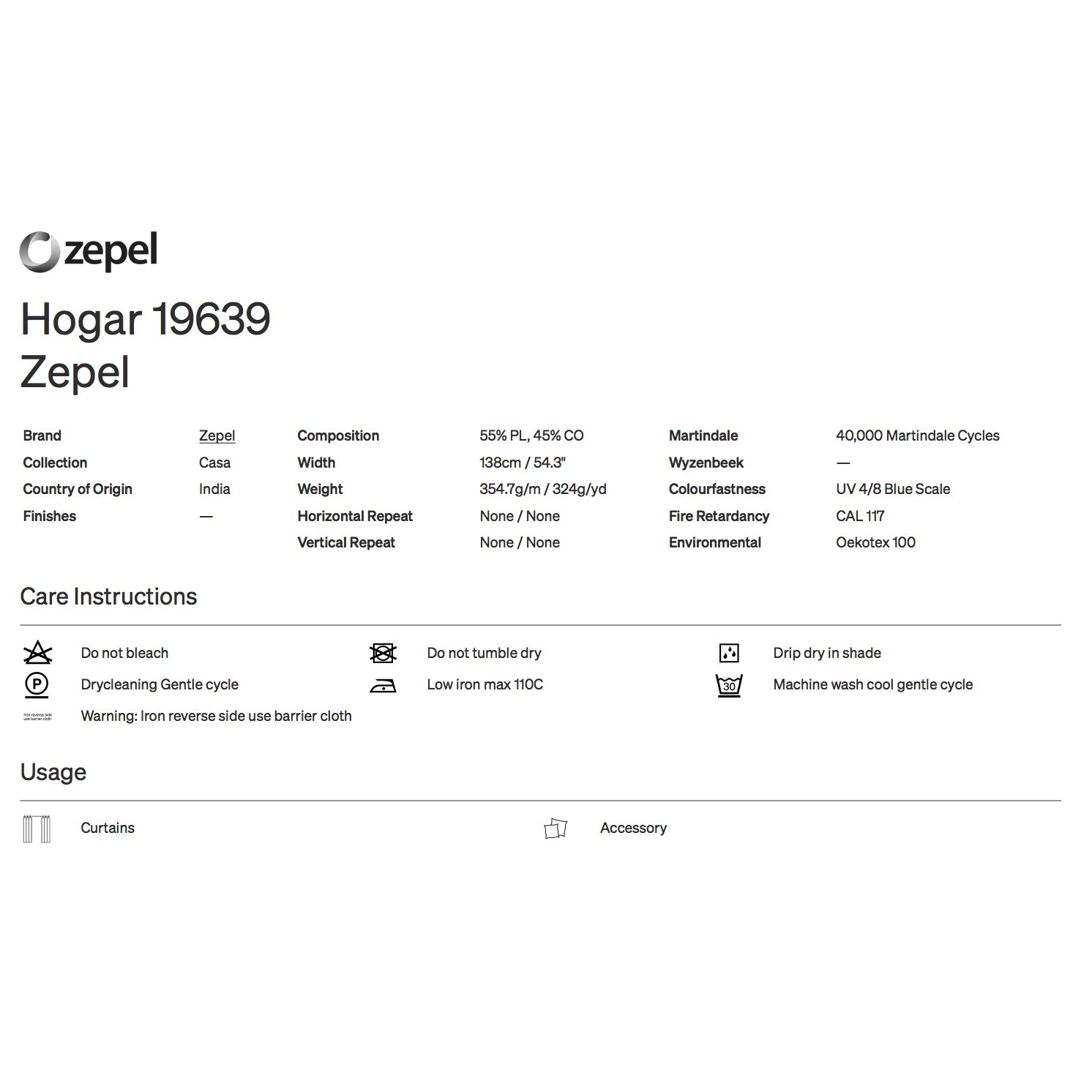 Hogar by Zepel Curtain Drapery Fabric