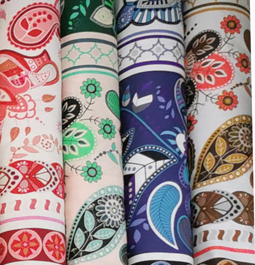 Provence Collection #16 Green Big Floral Vines Stripes Cotton Prints