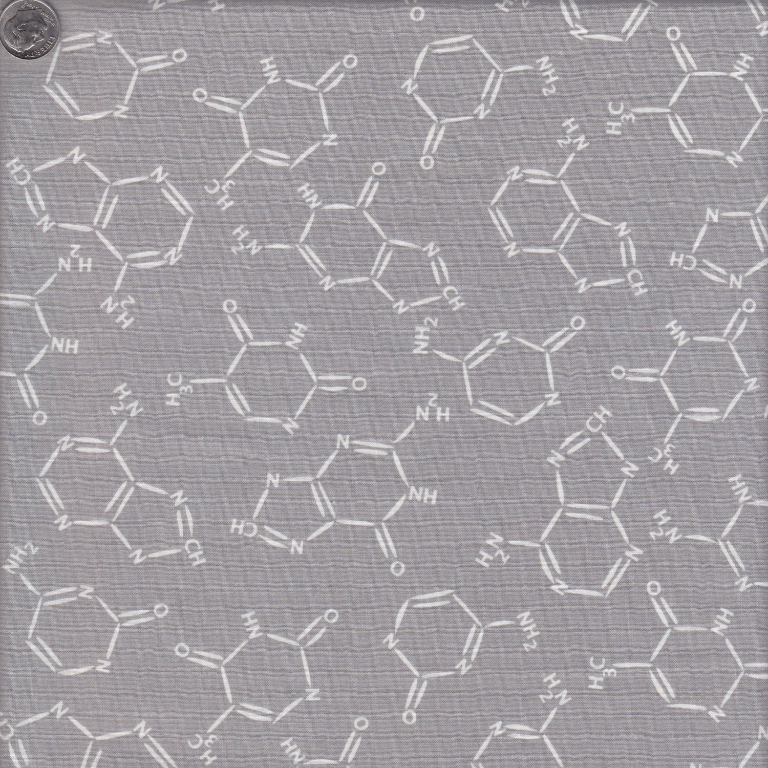 In the Beginning Fabrics Chromatics M.McCulloch Chemical Symbol on Grey Cotton Prints