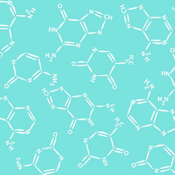 In the Beginning Fabrics Chromatics M.McCulloch Chemical Symbol on Blue Cotton Prints