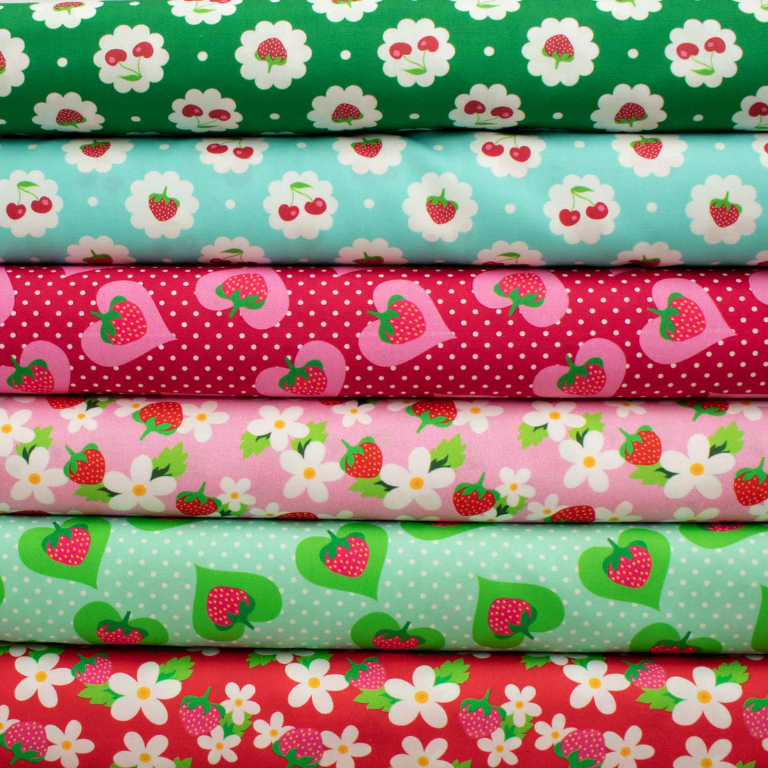 Indie Pop Strawberry Collection #05 Strawberry & Lace Floral on Mint Cotton Prints