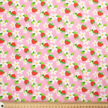 Indie Pop Strawberry Collection #14 Strawberry & Flower on Pink Cotton Prints