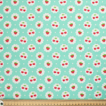 Indie Pop Strawberry Collection #10 Strawberry & Cherry on Light Blue Cotton Prints