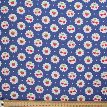 Indie Pop Strawberry Collection #09 Strawberry & Cherry on Royal Blue Cotton Prints
