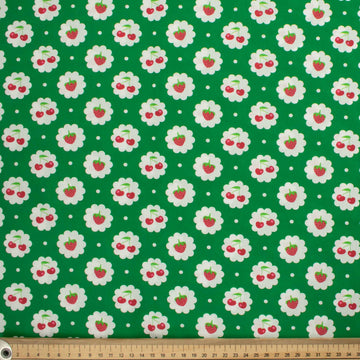 Indie Pop Strawberry Collection #08 Strawberry & Cherry on Green Cotton Prints