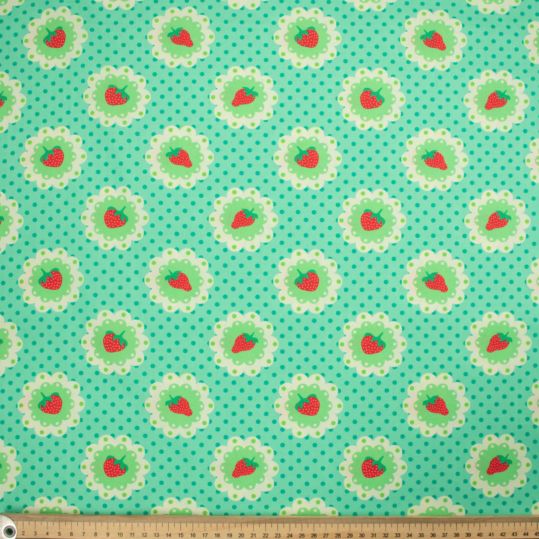 Indie Pop Strawberry Collection #04 Strawberry & Lace Floral on Blue Cotton Prints