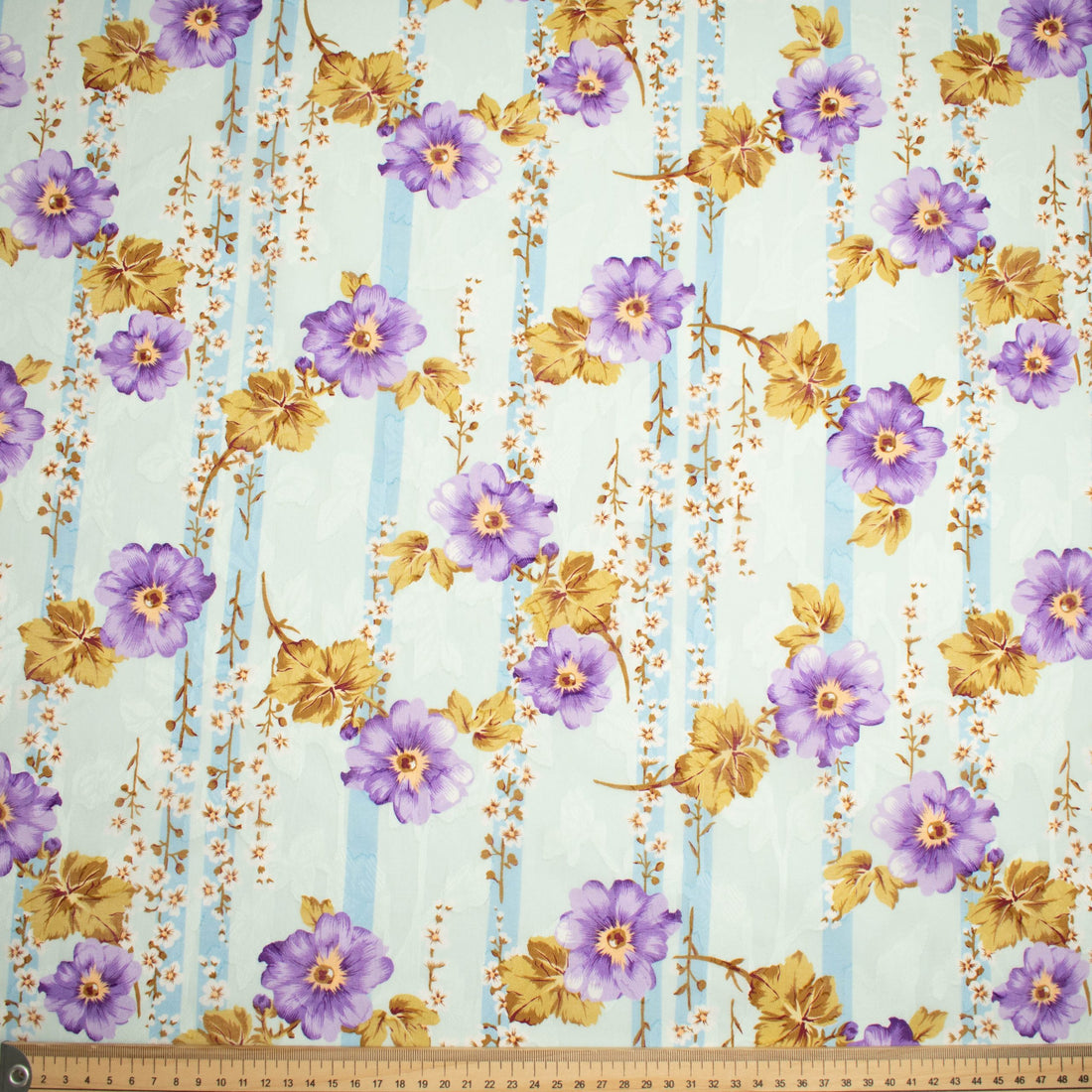 Japanese Pure Cotton Lawn Jacquard Embossed Floral Prints Design-20 Purple Flowers on Blue