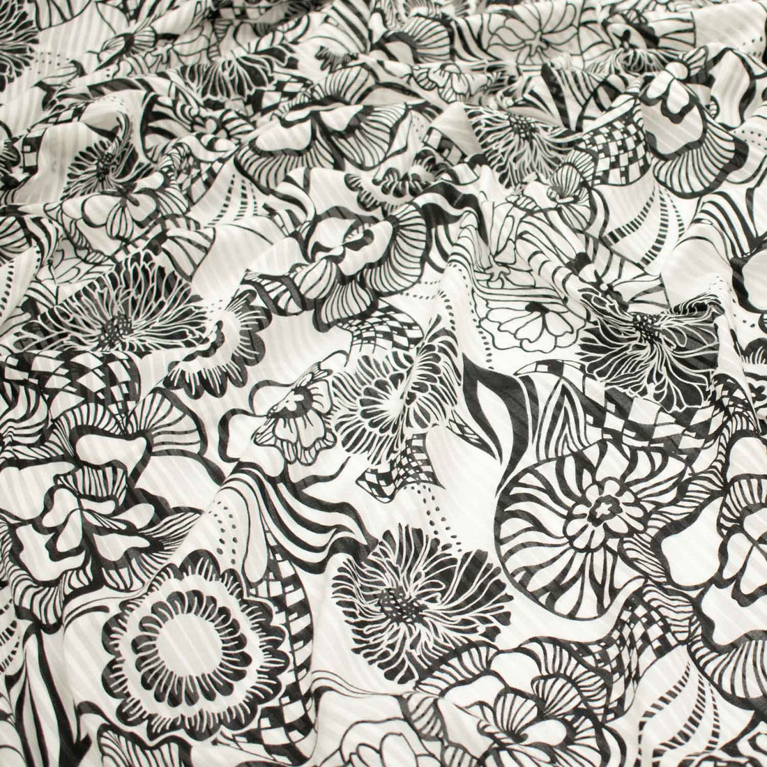 Japanese Cotton Prints Black & White Florals Design-12