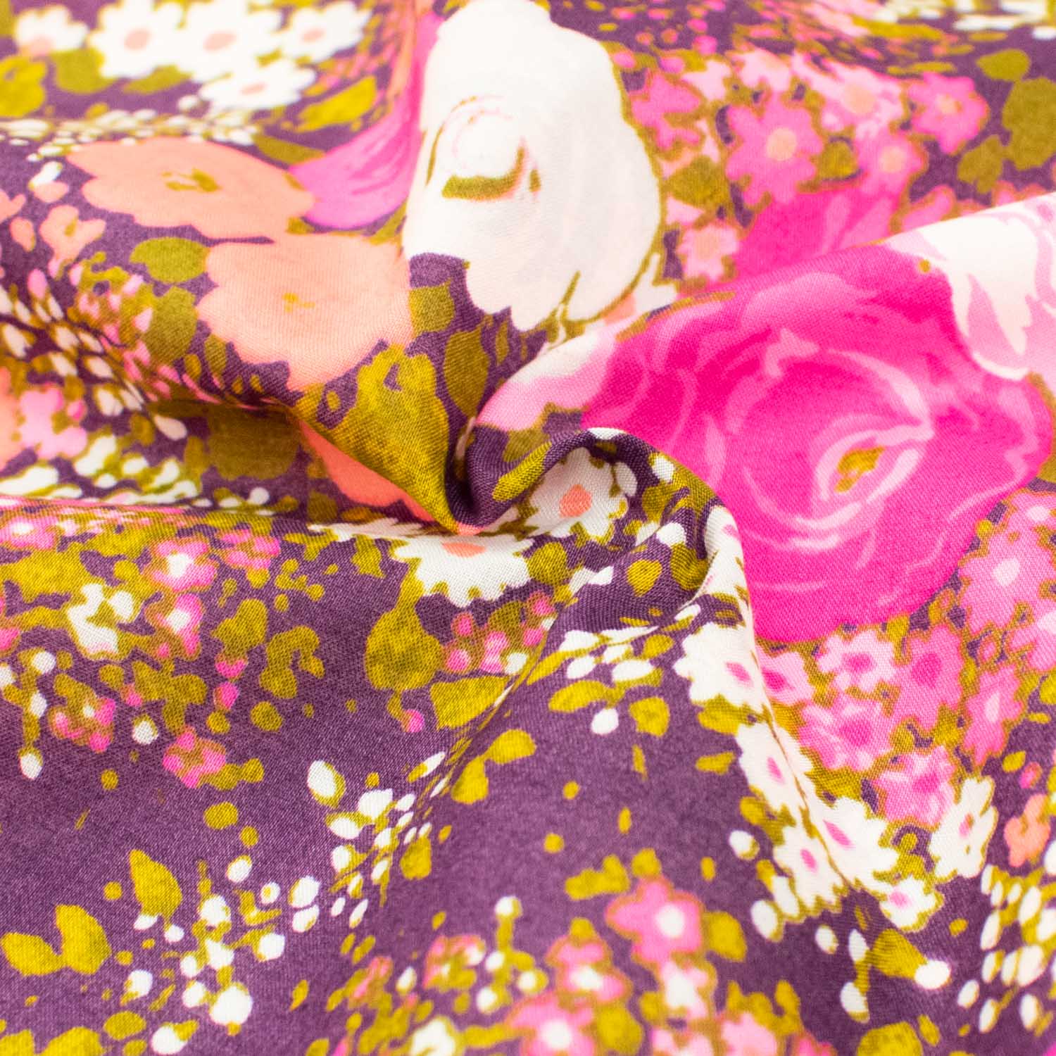 Japanese Pure Cotton Lawn Prints Design-152 Pink & Peach Flowers on Burgundy