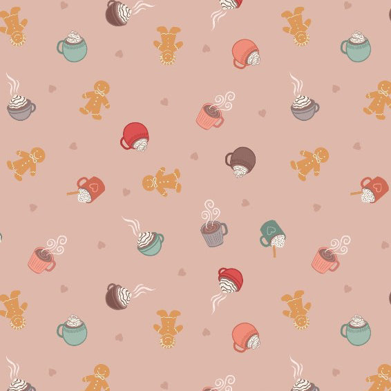 Lewis & Irene The Old Chocolate Shop Gingerbread & Warm Mugs On Biscuit Cotton Prints