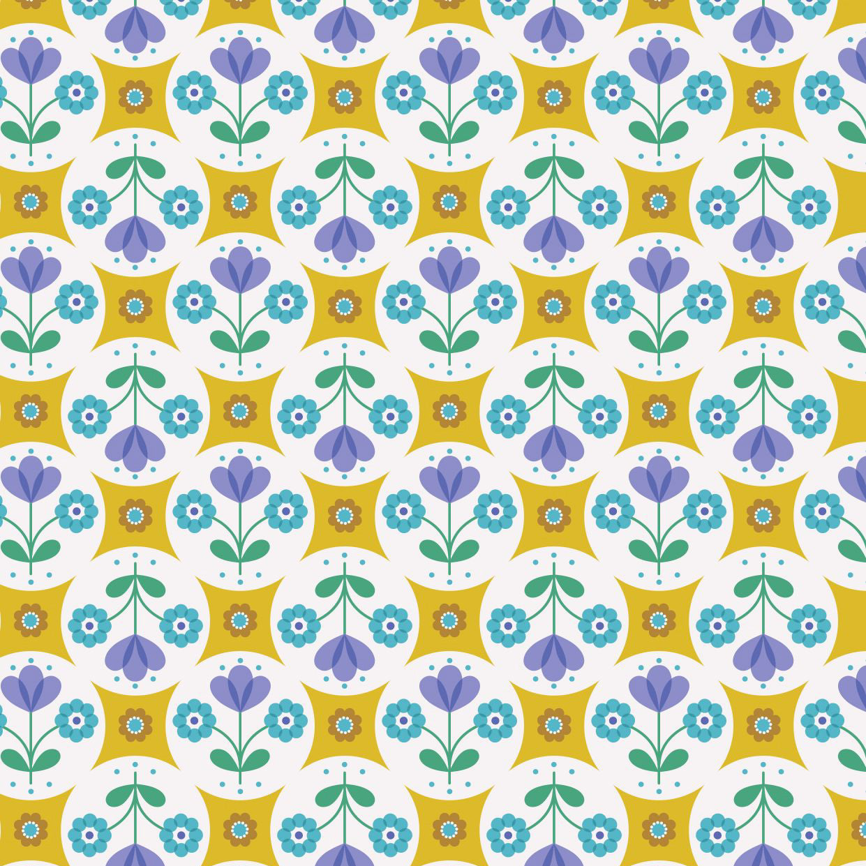 Lewis & Irene Flower Child Fab Floral Circles on Yellow Cotton Prints