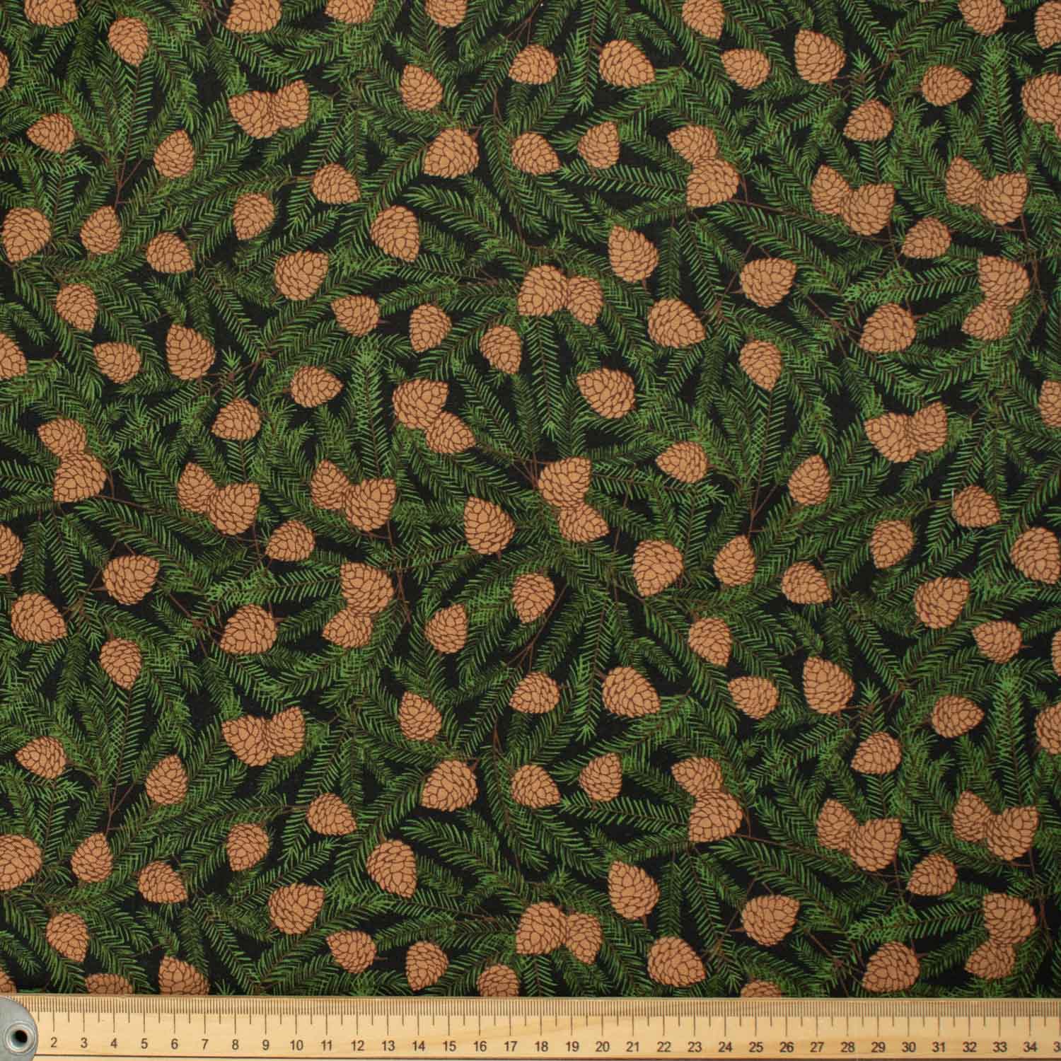 Abstract & Novelty Collection Pine Cones & Leaves on Black Cotton Prints