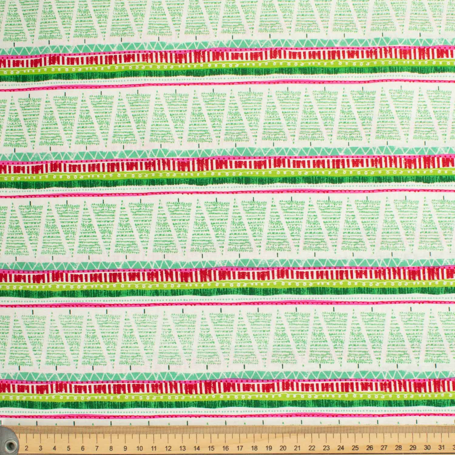 Christmas Collection Christmas Tree & Red Stripes on White Cotton Prints