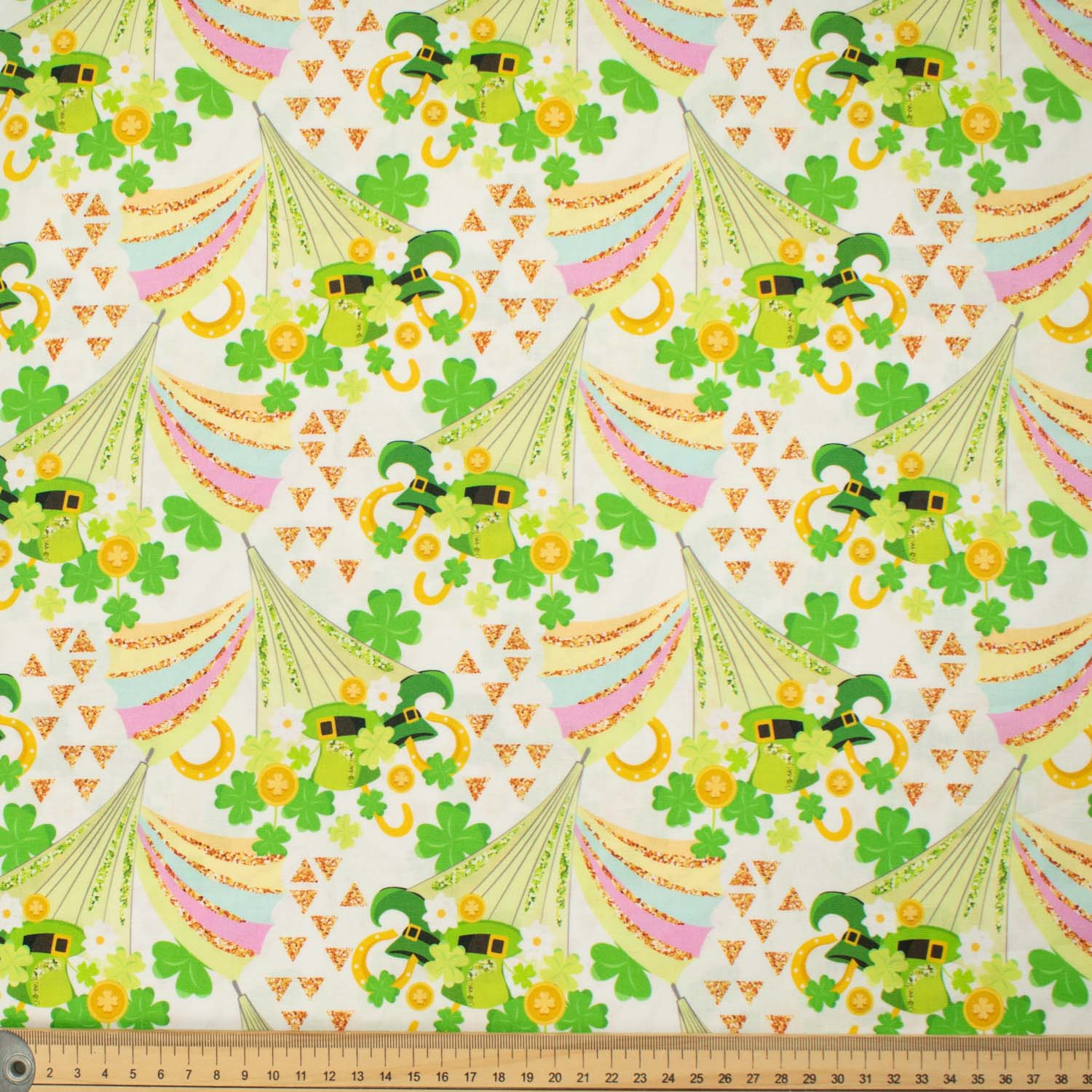 Abstract & Novelty Collection Green St. Patrick's Day & Gold Triangle Cotton Prints