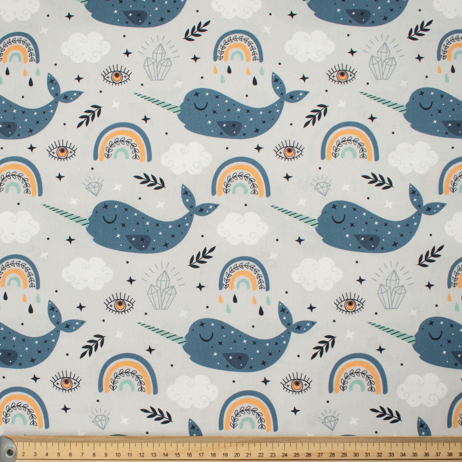 Blue Sea Collection Sleep Dolphin & Rainbow on Grey Cotton Prints