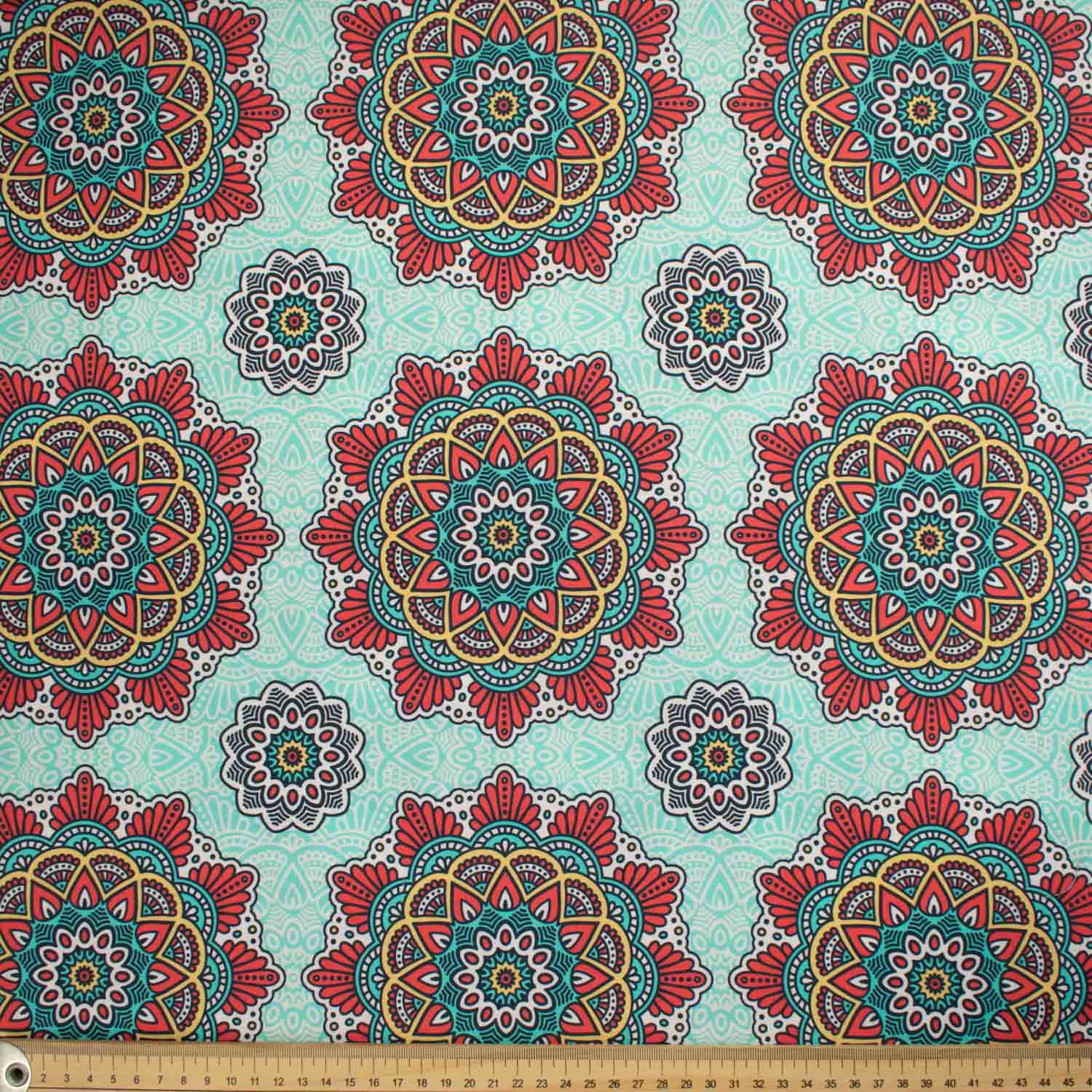 Vintage & Paisley Collection Big Red Vintage Flower on Blue Cotton Prints