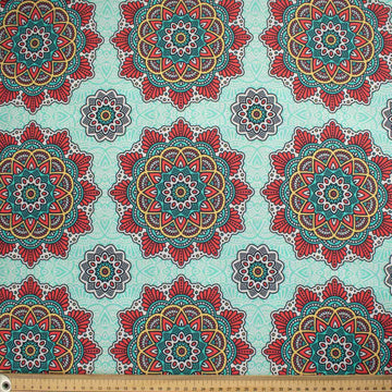 Vintage & Paisley Collection Big Red Vintage Flower on Blue Cotton Prints
