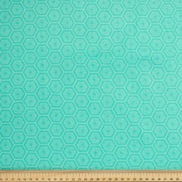 Geometric & Dots Collection Turquoise Floral & Quadrilateral Honeycomb Cotton Prints