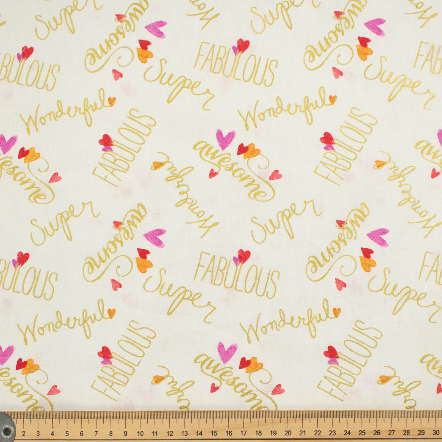 Christmas Collection Gold Super, Fabulous & Wonderful Script on White Cotton Prints