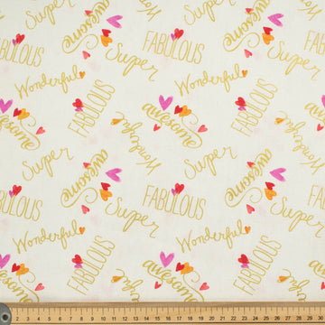 Christmas Collection Gold Super, Fabulous & Wonderful Script on White Cotton Prints