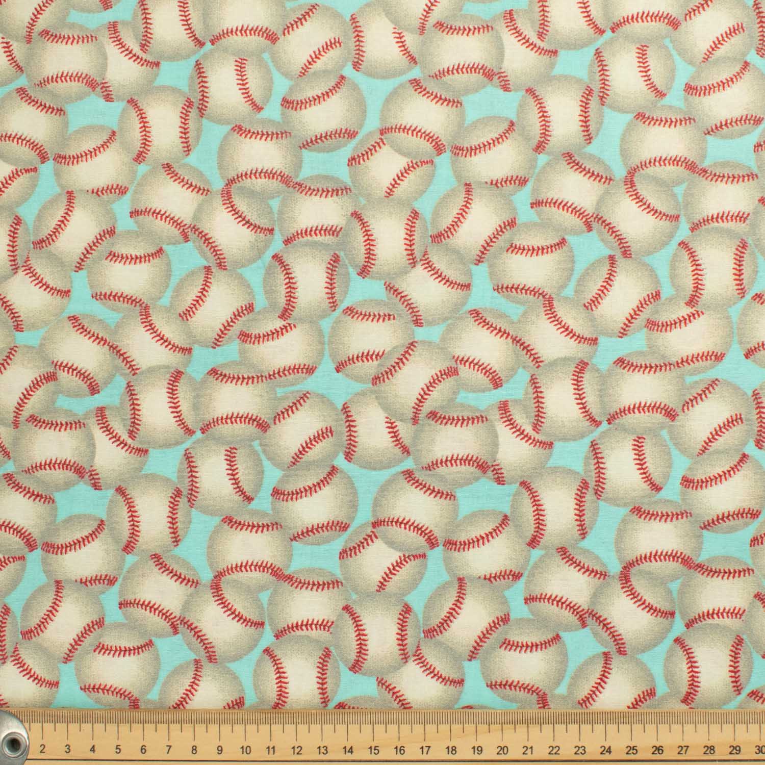 Abstract & Novelty Collection Baseball on Sky Blue Cotton Prints