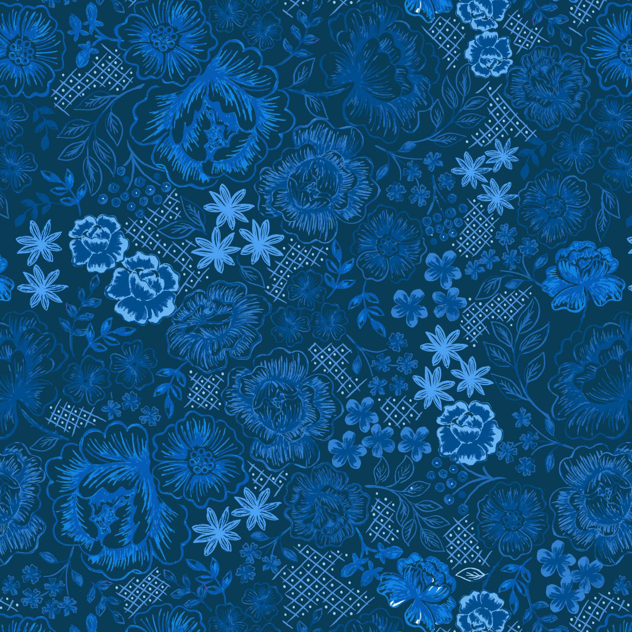 Lewis & Irene Floral on Darkest Blue Cotton Prints