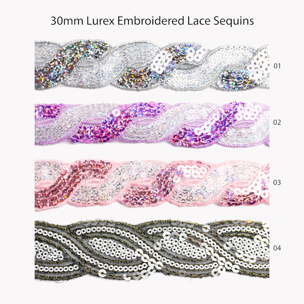 Lurex Organza Embroidered Lace Sequins Ribbon 30mm