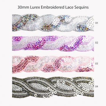 Lurex Organza Embroidered Lace Sequins Ribbon 30mm