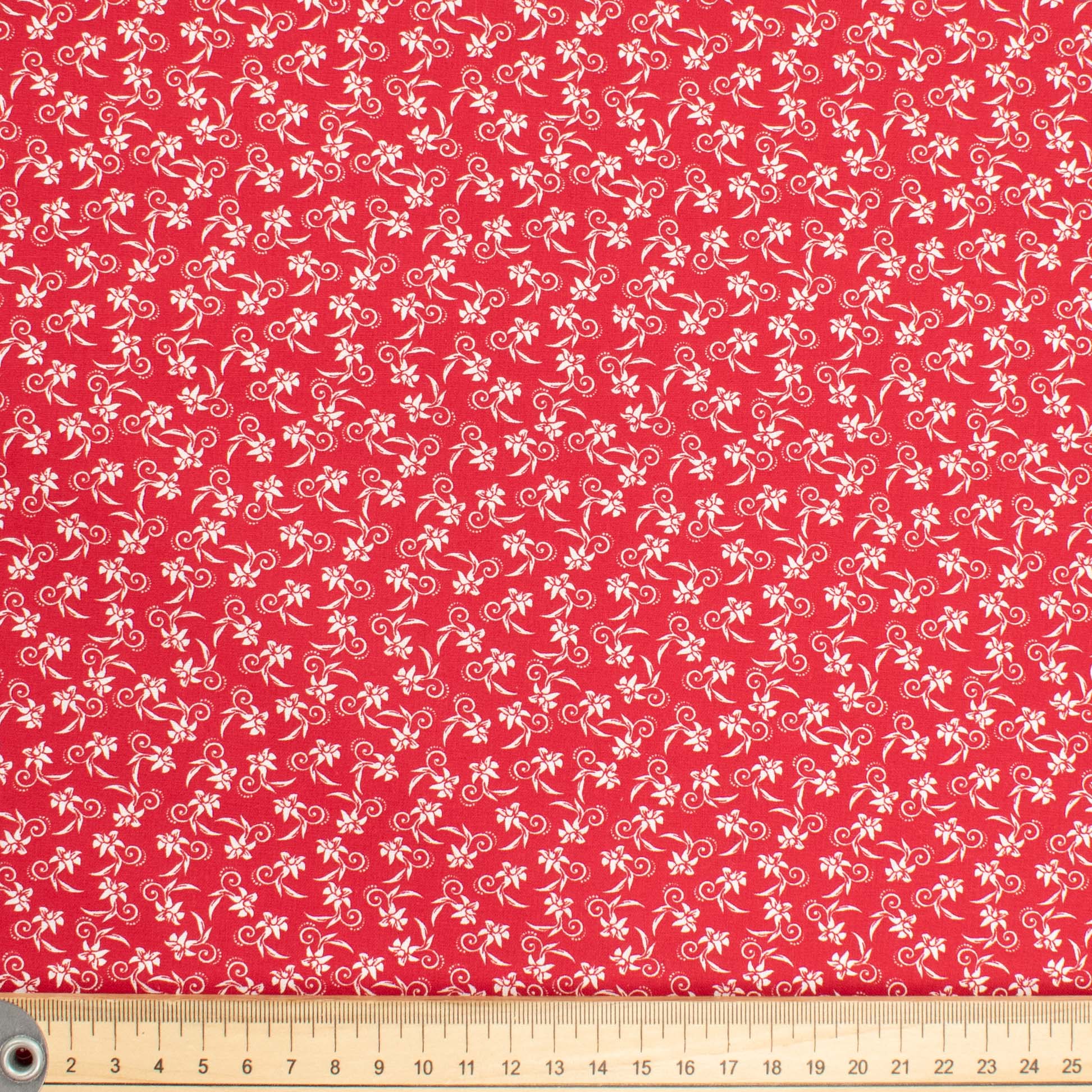 Quilter's Own White Vine Flutter on Red Design-1 Cotton Prints