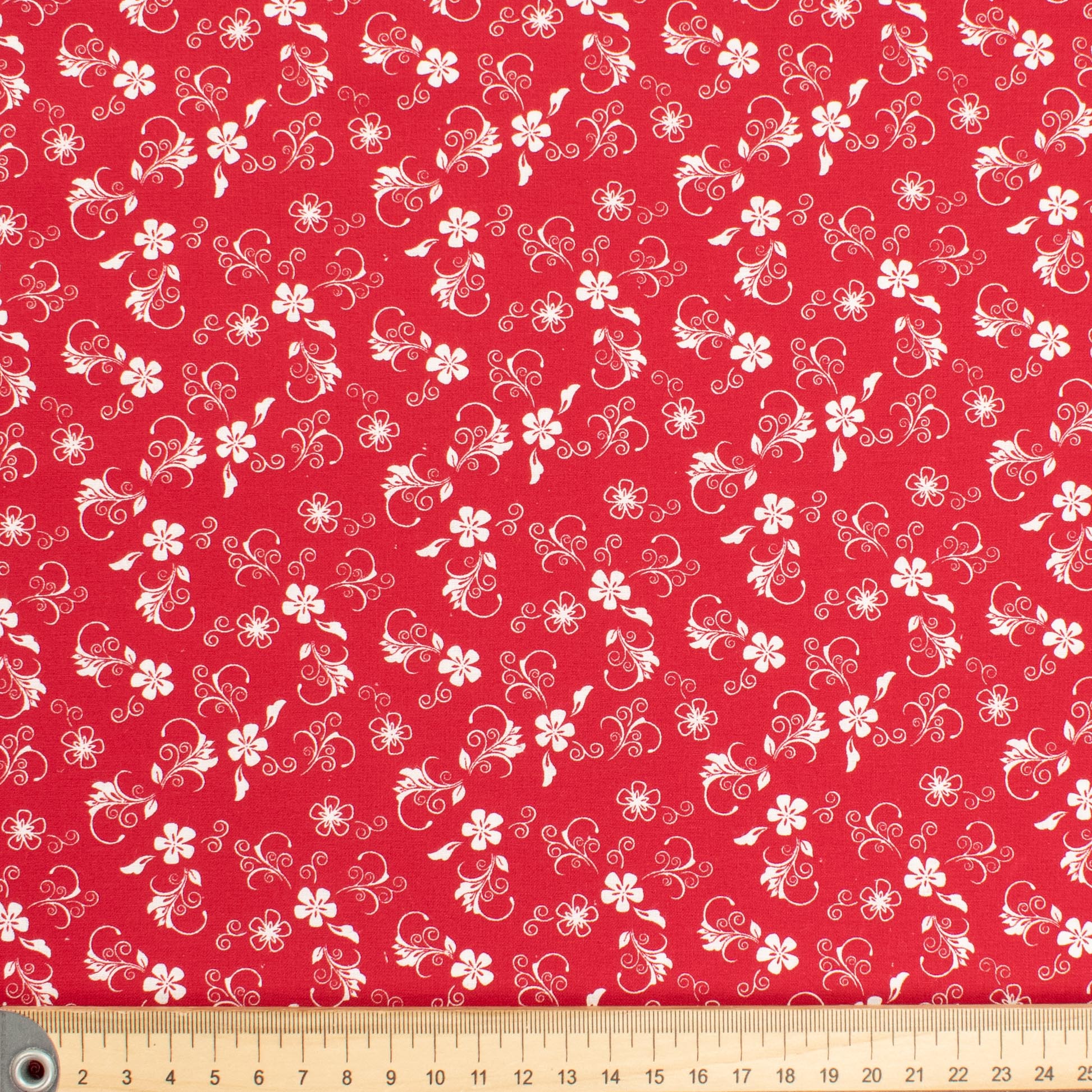 Quilter's Own White Vine Flutter on Red Design-2 Cotton Prints