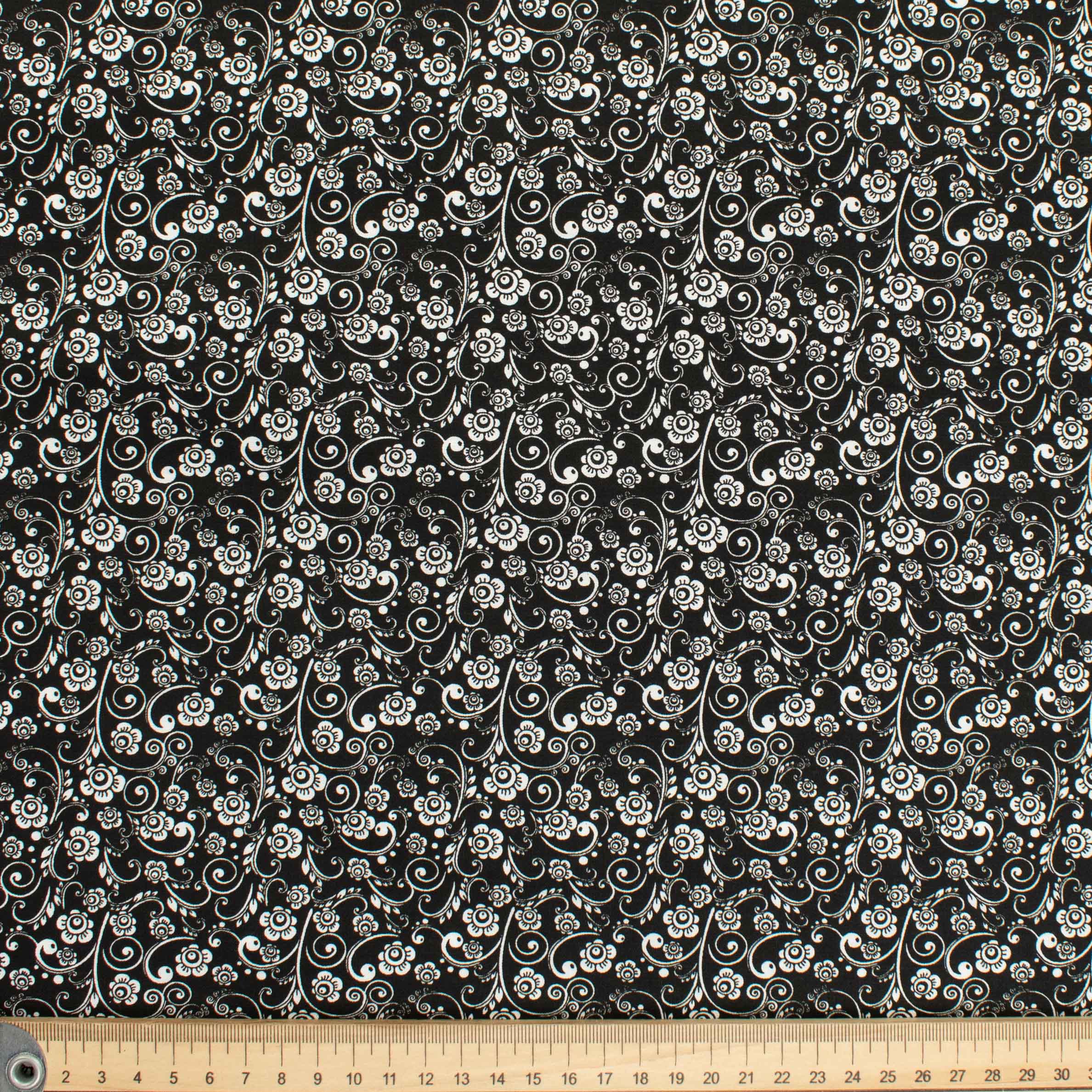 Quilter's Own White Vine Flutter on Black Design-5 Cotton Prints