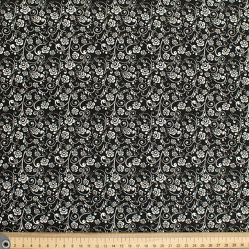 Quilter's Own White Vine Flutter on Black Design-5 Cotton Prints