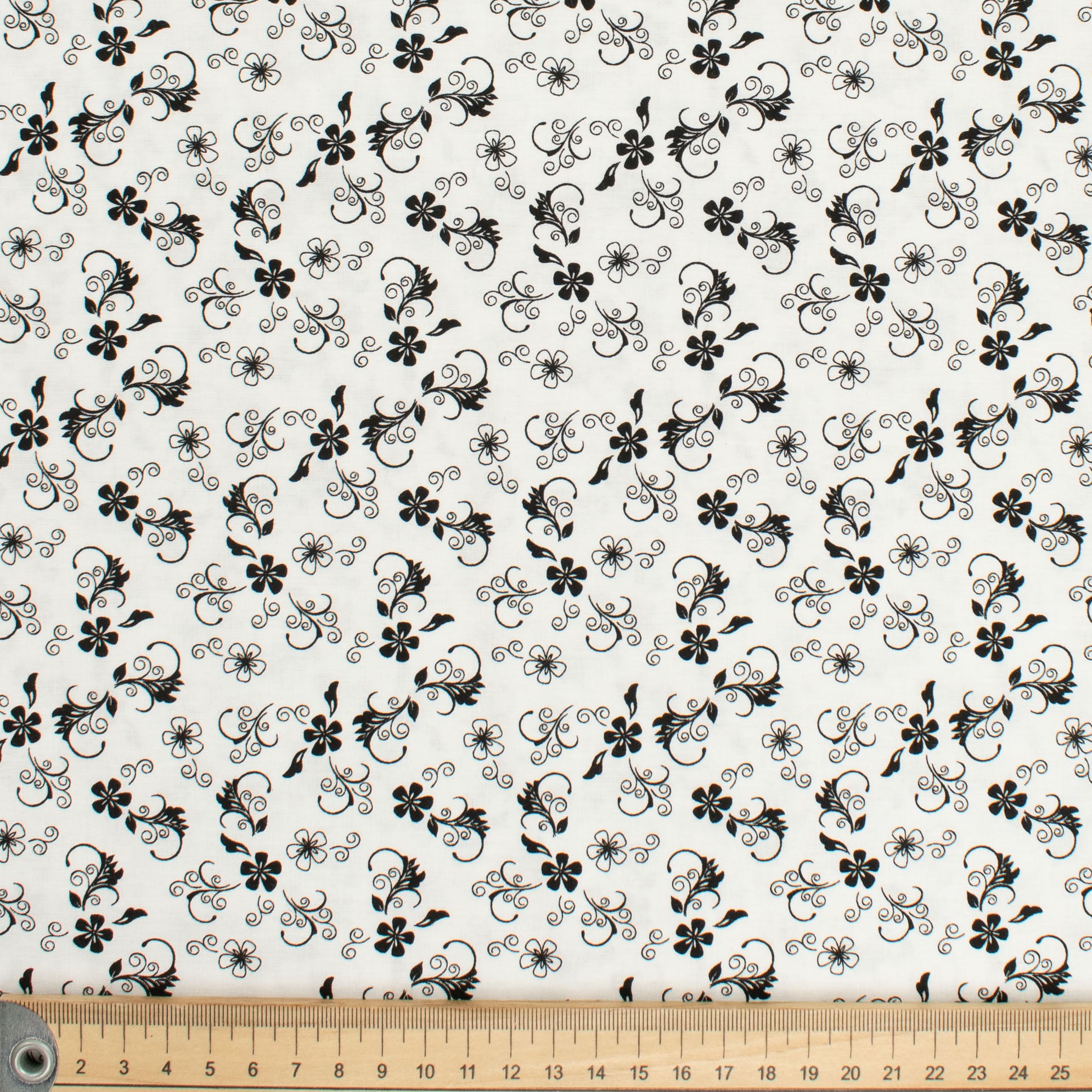 Quilter's Own Black Vine Flutter on White Design-4 Cotton Prints