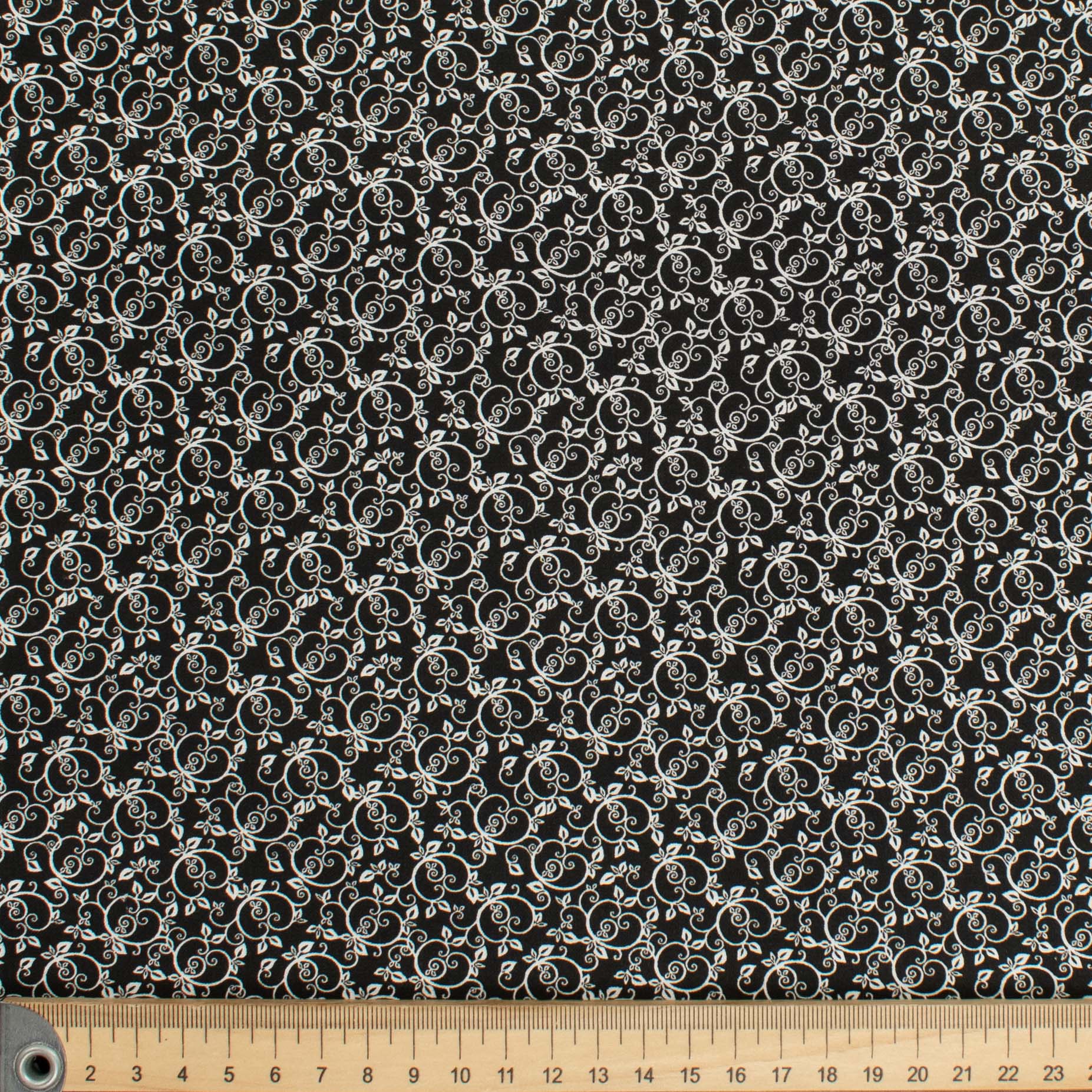 Quilter's Own White Vine Flutter on Black Design-3 Cotton Prints