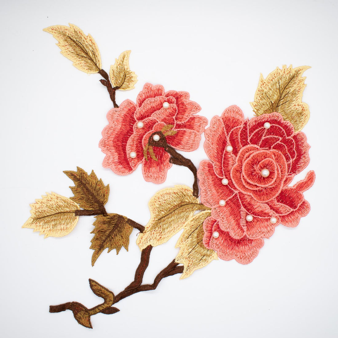 Coral Flower & Pearl Embroidered Applique Motif Design-I-44