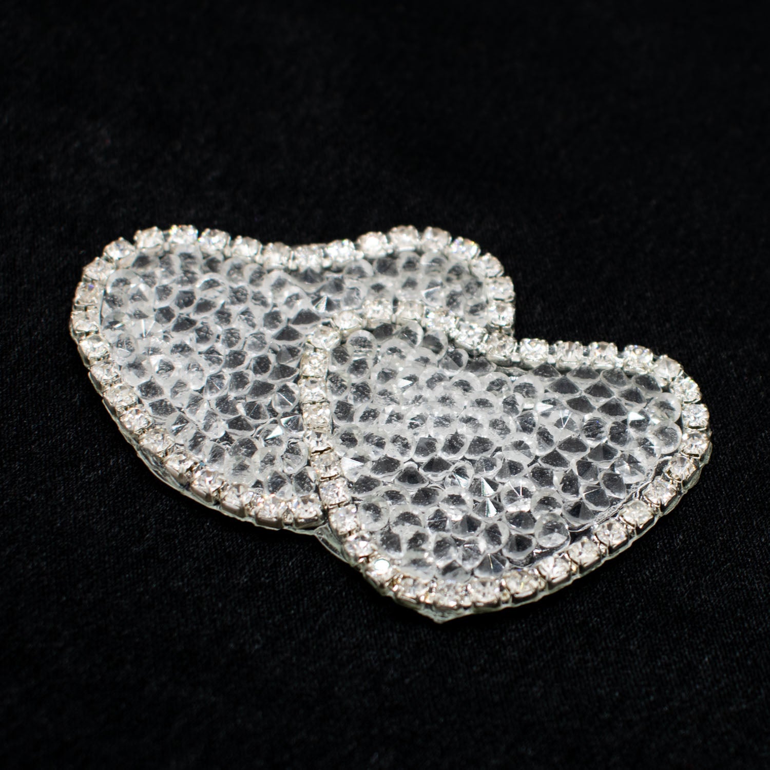 Silver Heart Diamante Iron-on Motif Design-AA05 6.5CM x 4.5CM