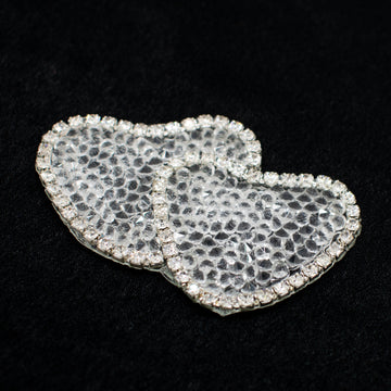 Silver Heart Diamante Iron-on Motif Design-AA05 6.5CM x 4.5CM