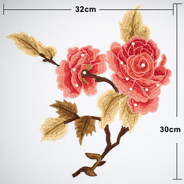 Coral Flower & Pearl Embroidered Applique Motif Design-I-44