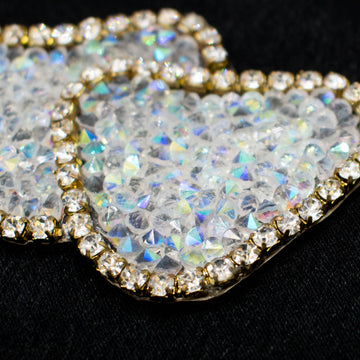 Gold Heart Diamante Iron-on Motif Design-AA05 6.5CM x 4.5CM