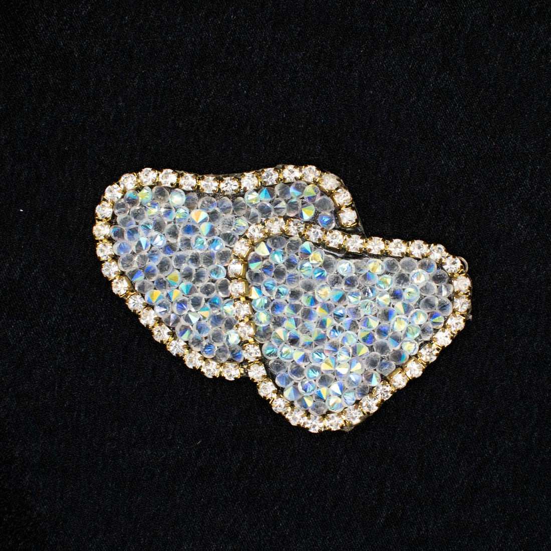 Gold Heart Diamante Iron-on Motif Design-AA05 6.5CM x 4.5CM