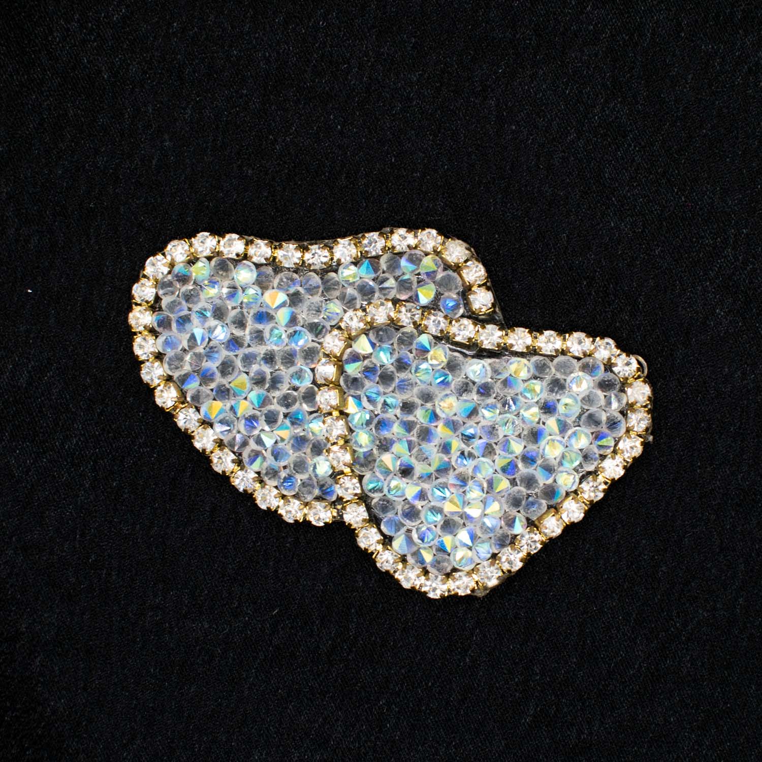 Gold Heart Diamante Iron-on Motif Design-AA05 6.5CM x 4.5CM