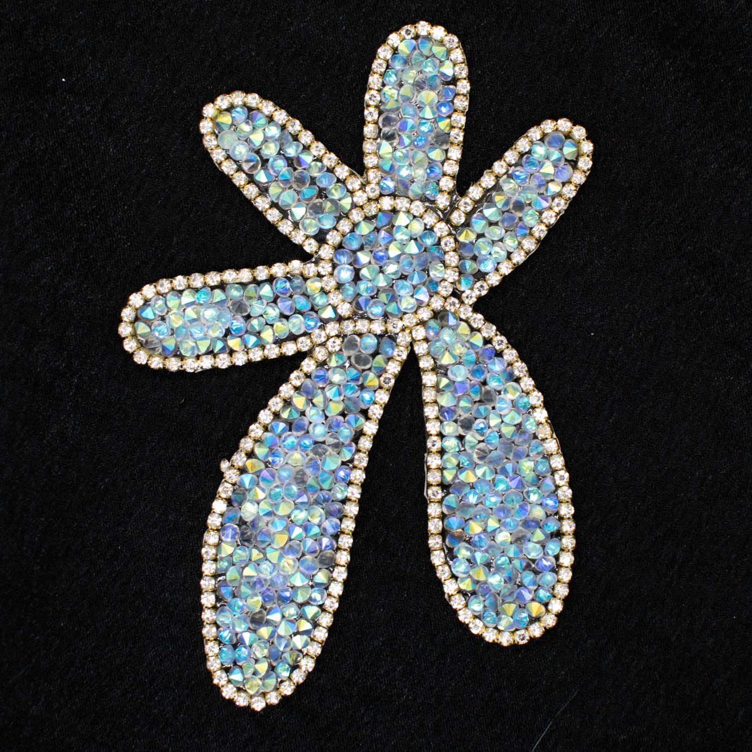 Gold & Ice Blue Diamante Flower Iron-on Design-MOT-AA03 9.5CM x 7.5CM