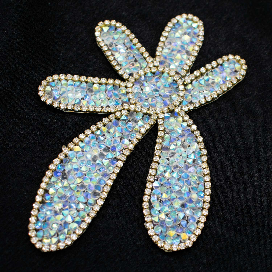 Gold & Ice Blue Diamante Flower Iron-on Design-MOT-AA03 9.5CM x 7.5CM
