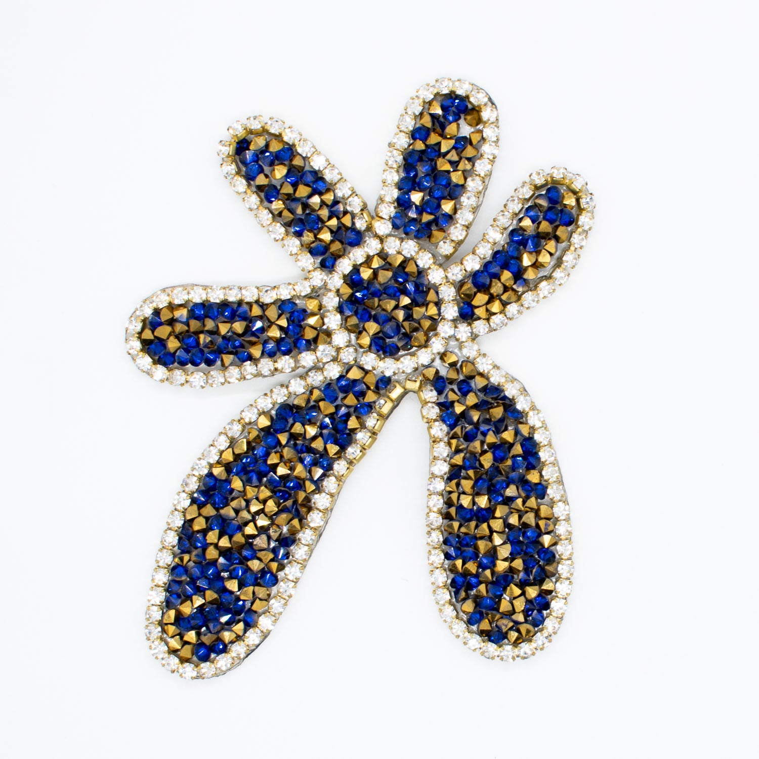 Royal & Gold Diamante Flower Iron-on Motif 9.5CM x 7.5CM
